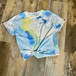 Champion Women's Casual Tie Dye T-Shirt Tie Front Size Medium